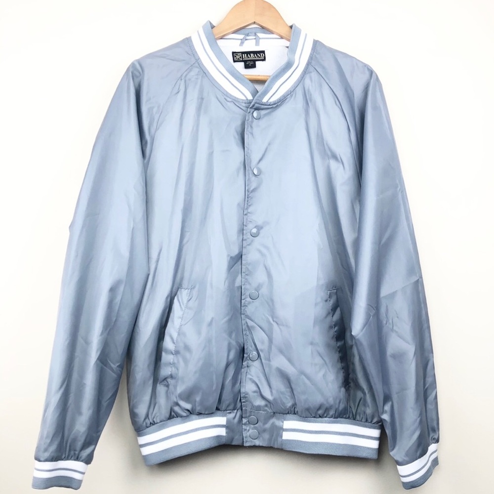 Gray Varsity Style Snap Front Jacket (M)